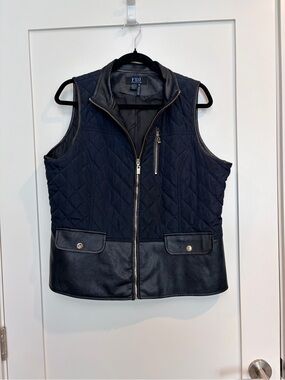 FDJ Quilted Navy Vest with Faux Leather Trim